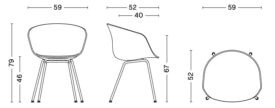 CHAISE AAC27 / AAC27 Soft coque tapissée / pieds métal 