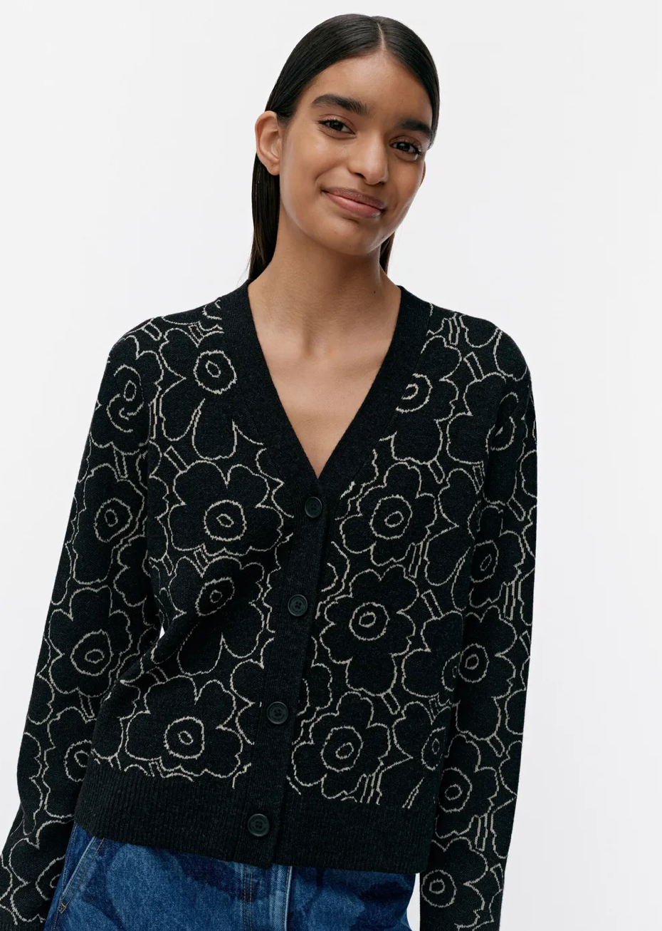 Marimekko Eilinen Piirto Unikko knitted cardigan – 980 - Merino wool & viscose blend