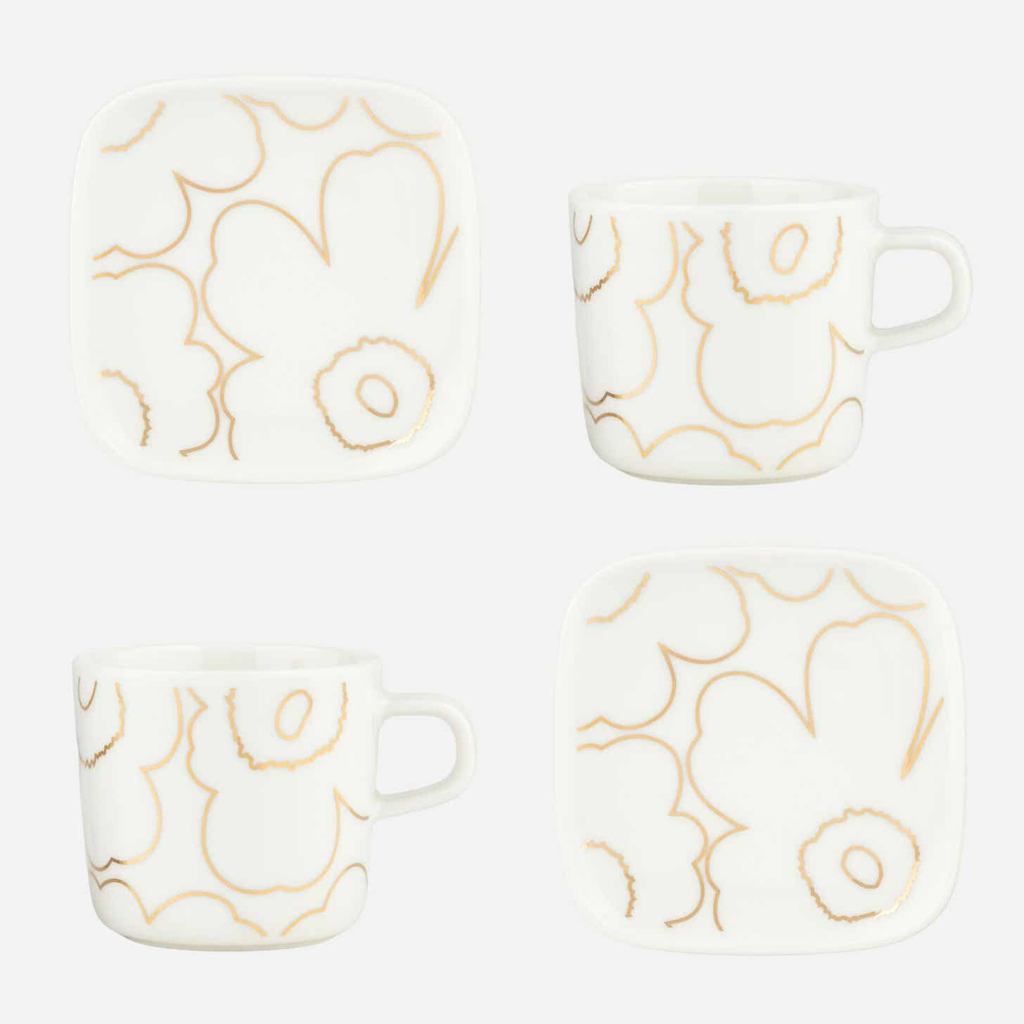 Piirto Unikko set – coffee cups 2 dl and plates 10 x 10 cm, 2 pcs