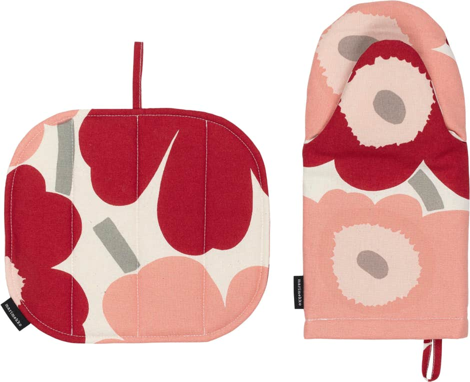 Pieni Unikko ovenmitten and pot holder set