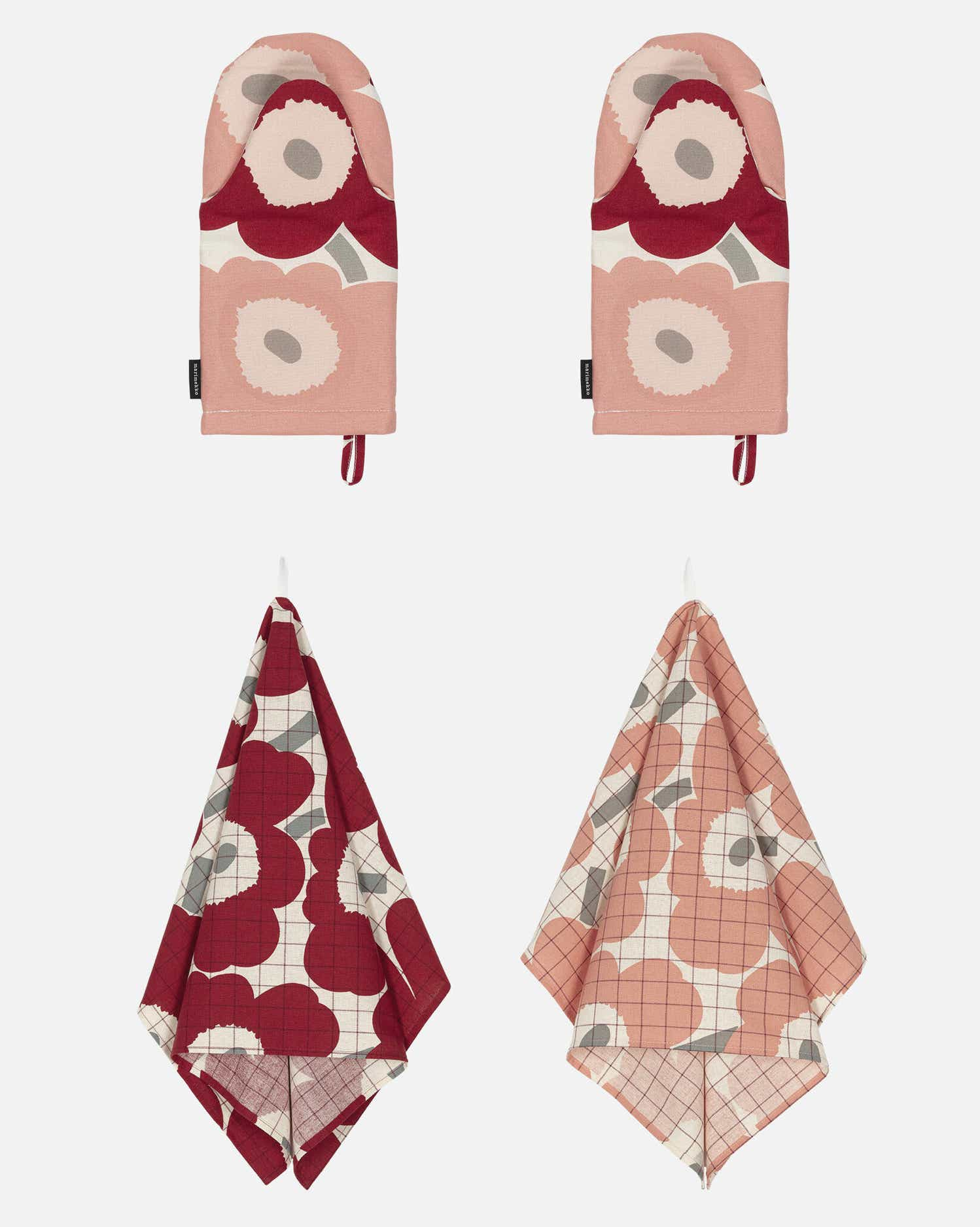 Pieni Unikko tea towels and ovenmittens set