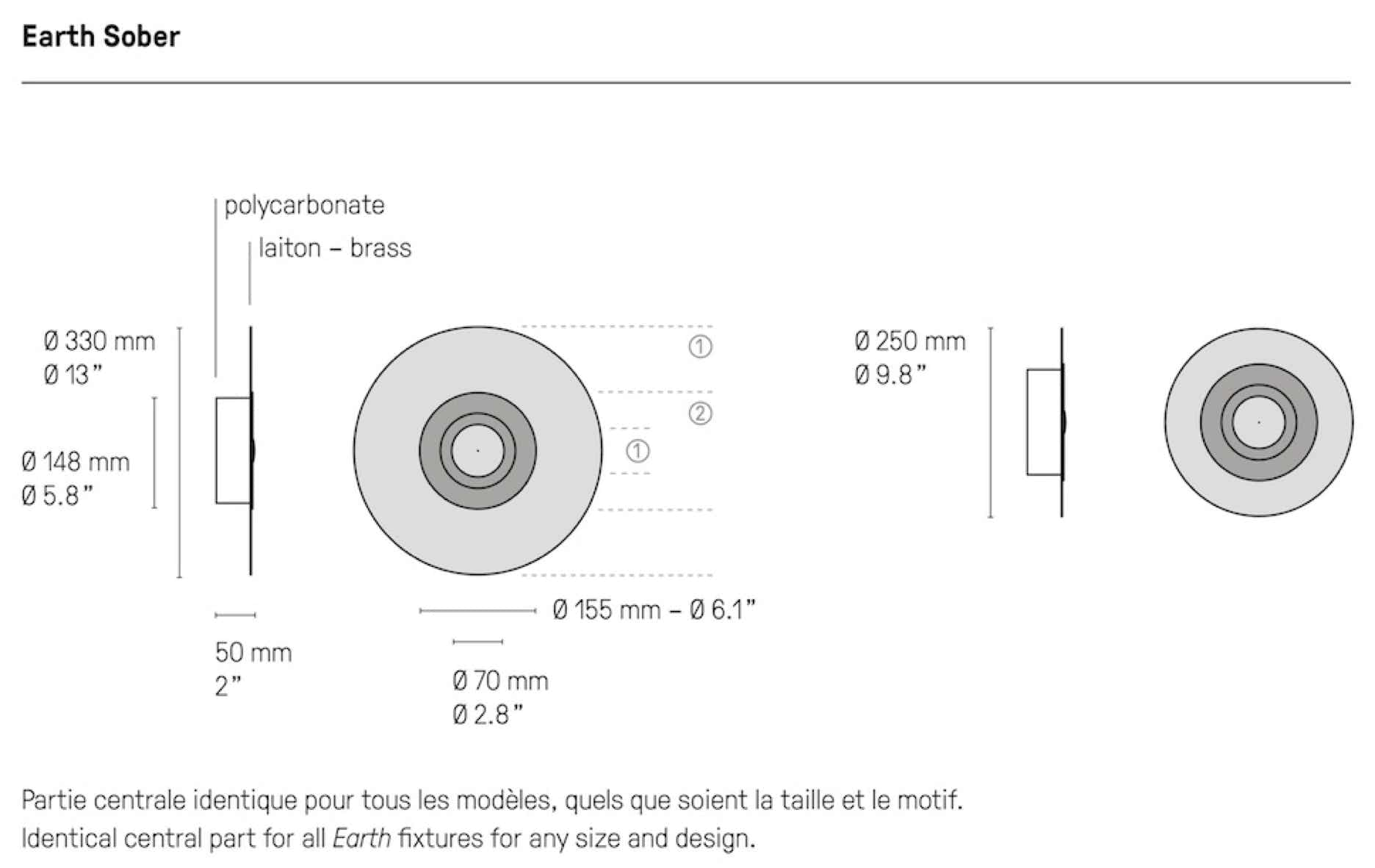 Sober wall / ceiling lamp Earth collection  Émilie Cathelineau, 2019