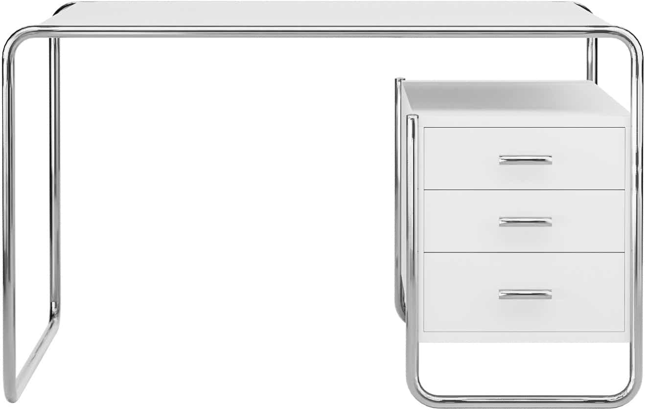 S285/2 Desk – 1 Large cabinet – White pigmented lacquered ash / Chrome