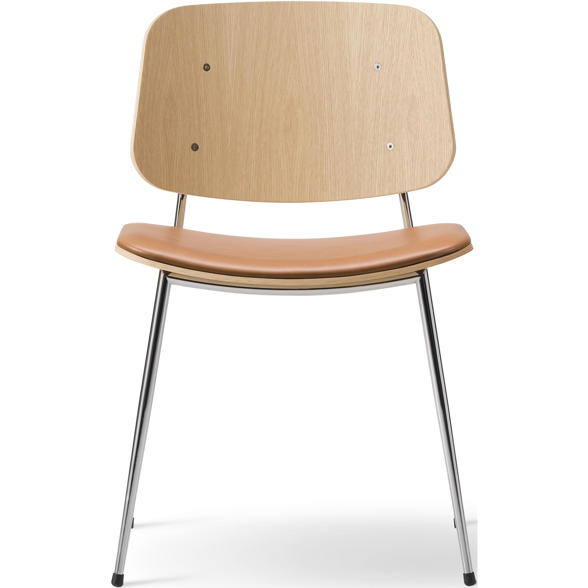 SOLD OUT Seat Upholstered – Max 95 leather + lacquered oak / chrome – 3061 Søborg chair (steel) - Fredericia