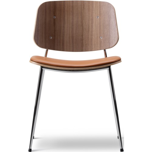 SOLD OUT Seat Upholstered – Omni 307 leather + lacquered walnut / chrome – 3061 Søborg chair (steel) - Fredericia