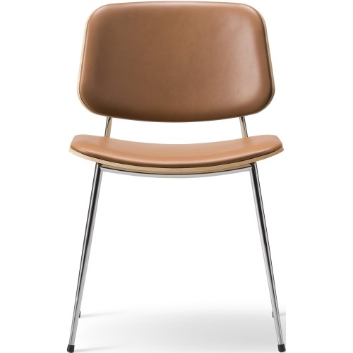 ÉPUISÉ Assise et dossier rembourrés – cuir Max 95 + chêne vernis / chrome – chaise Søborg 3062 (métal) - Fredericia