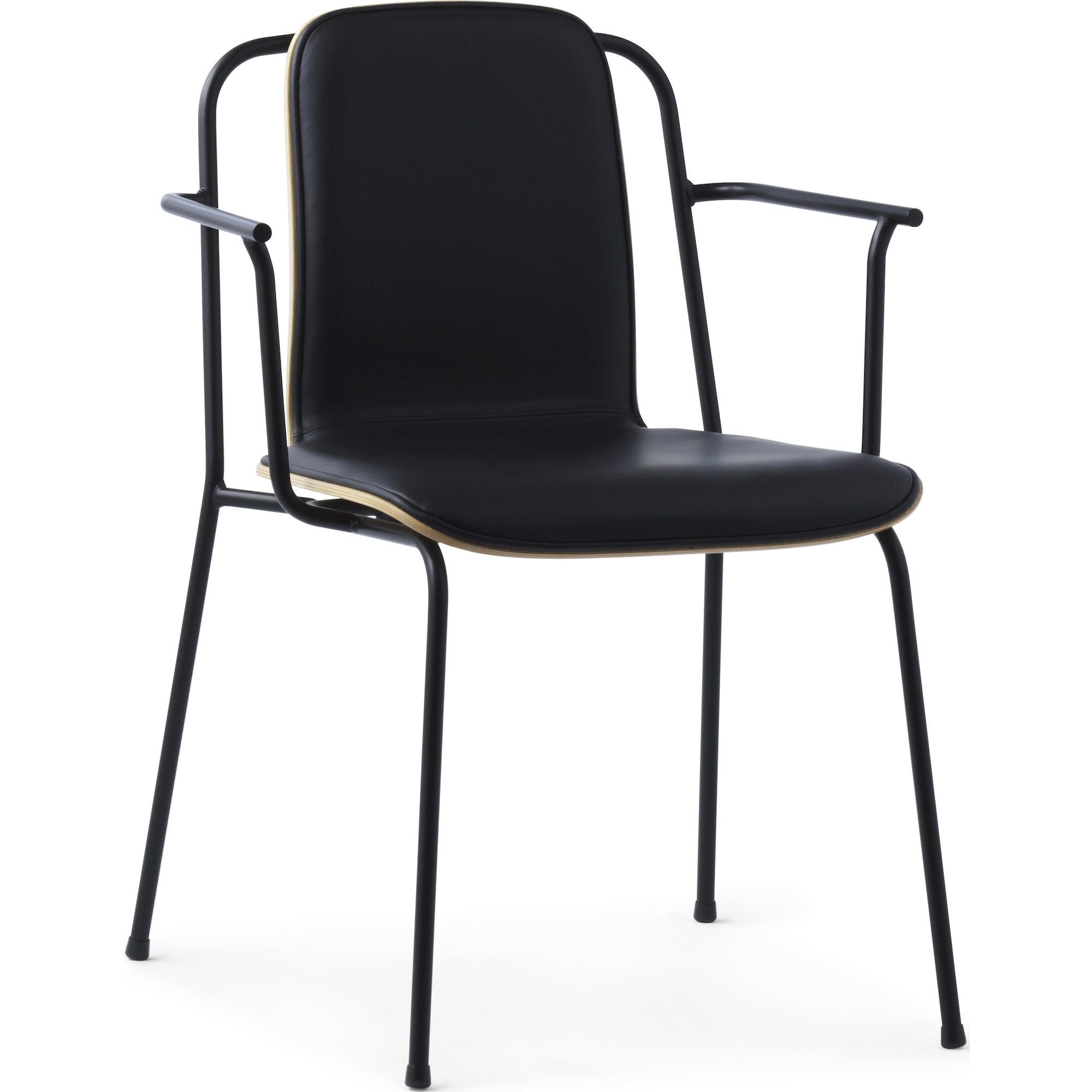 cuir Ultra Noir / chêne – intérieur rembourrée – Chaise Studio avec accoudoirs - Normann Copenhagen