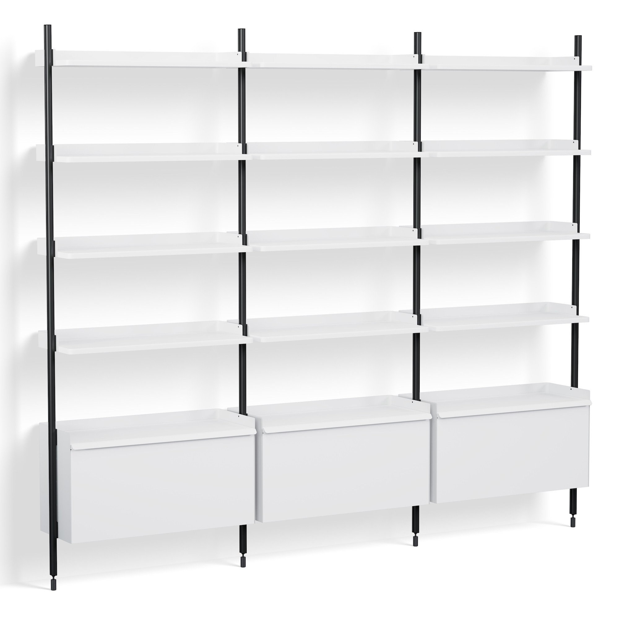 White Shelves + Black Anodised Aluminium Profiles – Pier System 123 - HAY