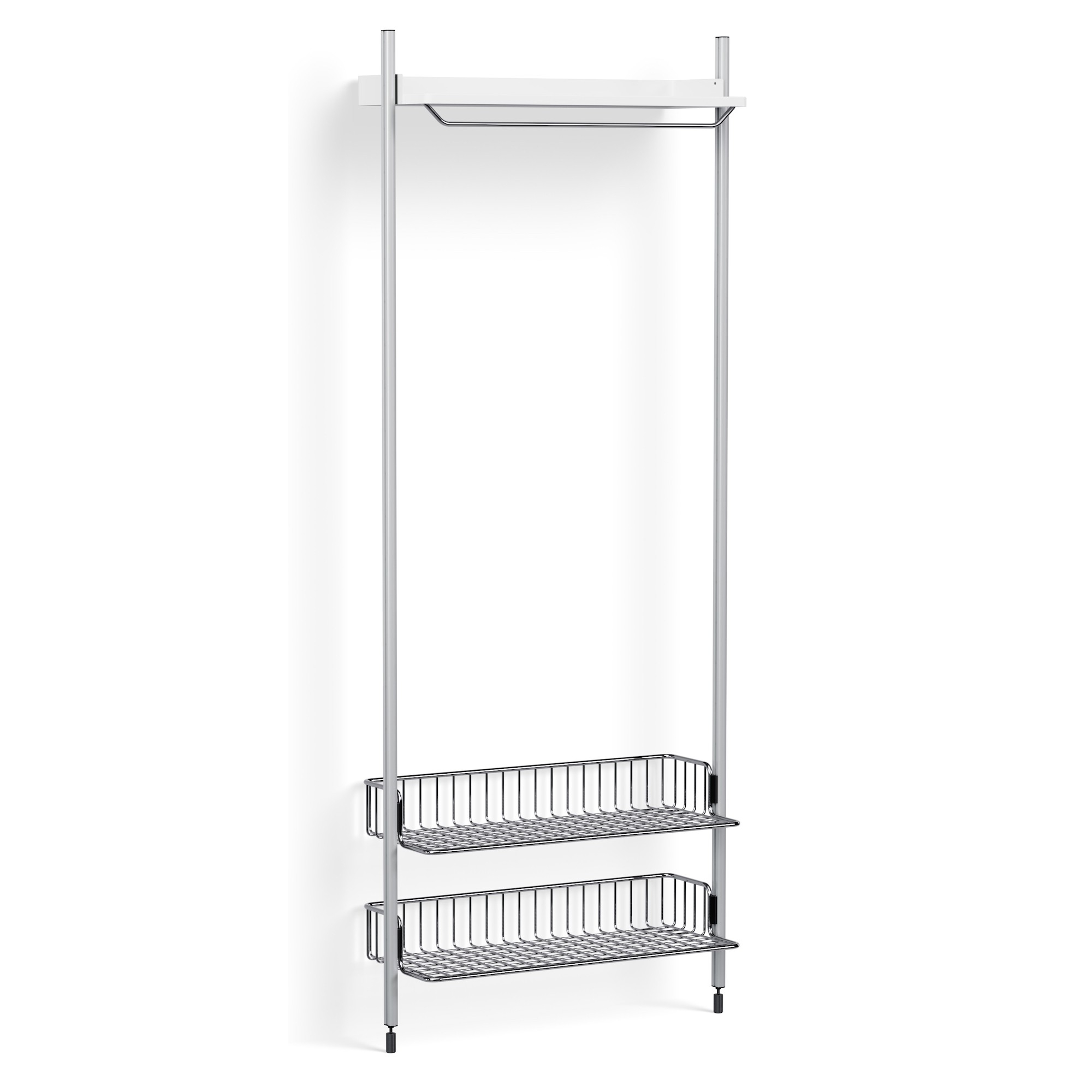 Pier System 1011 – PS White Shelf + Chromed Wire Shelves + Anodised Aluminium Profiles - HAY