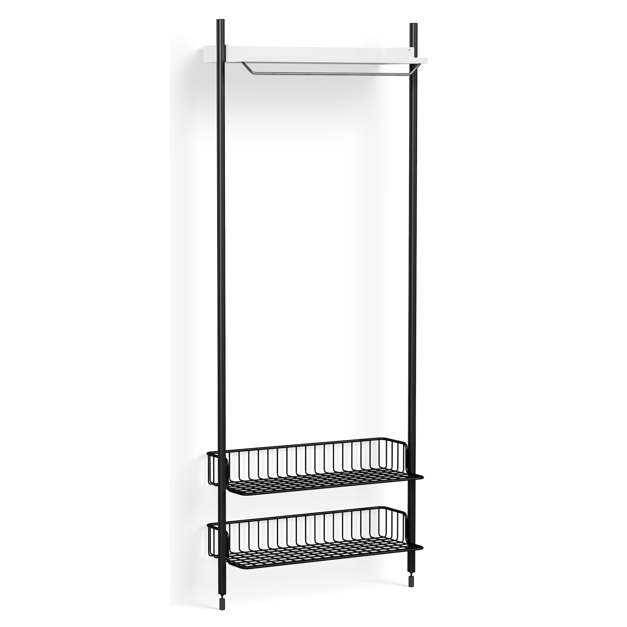 Pier System 1011 – Étagère Blanc PS + Grilles Anthracite + Montants Aluminium anodisé Noir - HAY