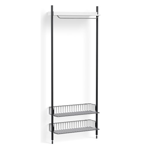 Pier System 1011 – Étagère Blanc PS + Grilles Chrome + Montants Aluminium anodisé Noir - HAY