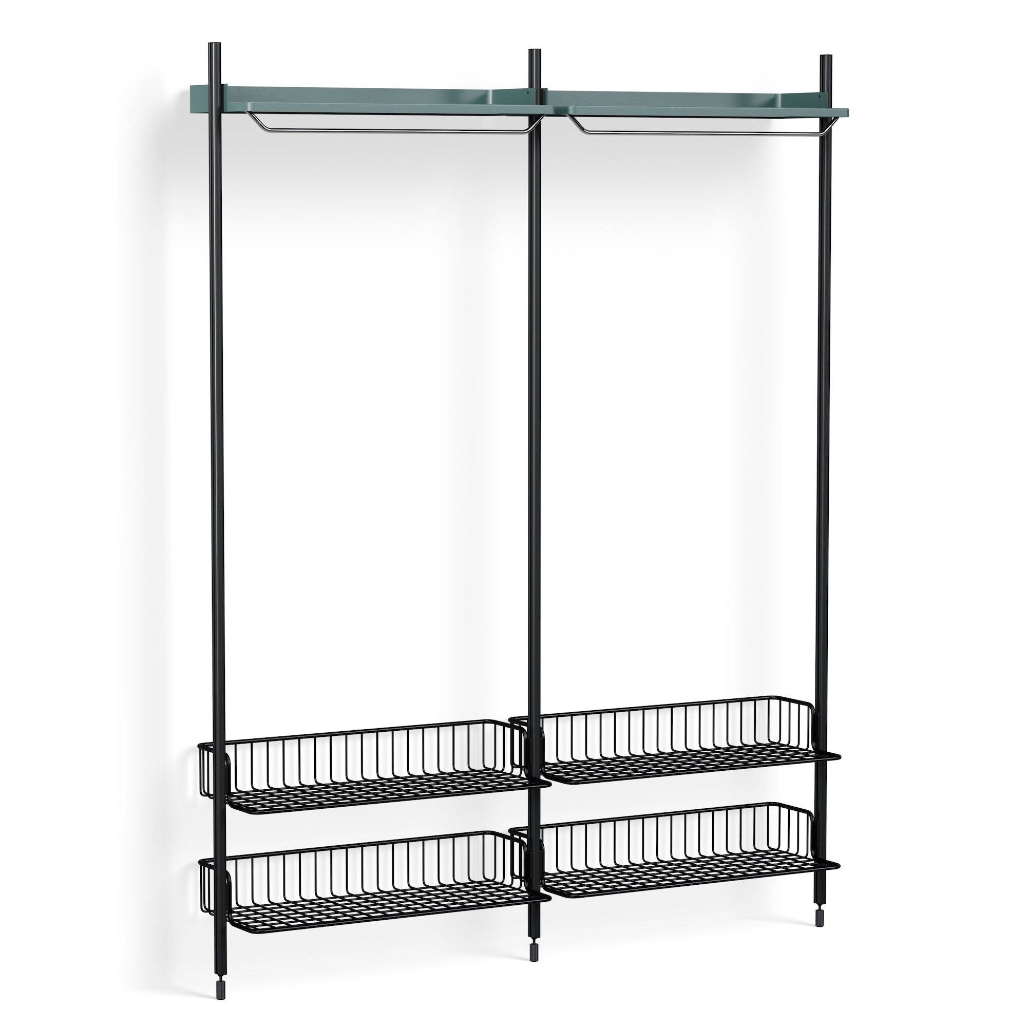 Pier System 1012 – PS Blue Shelves + Anthracite Wire Shelves + Black Anodised Aluminium Profiles - HAY