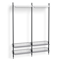 Pier System 1012 – PS White Shelves + Chromed Wire Shelves + Black Anodised Aluminium Profiles - HAY