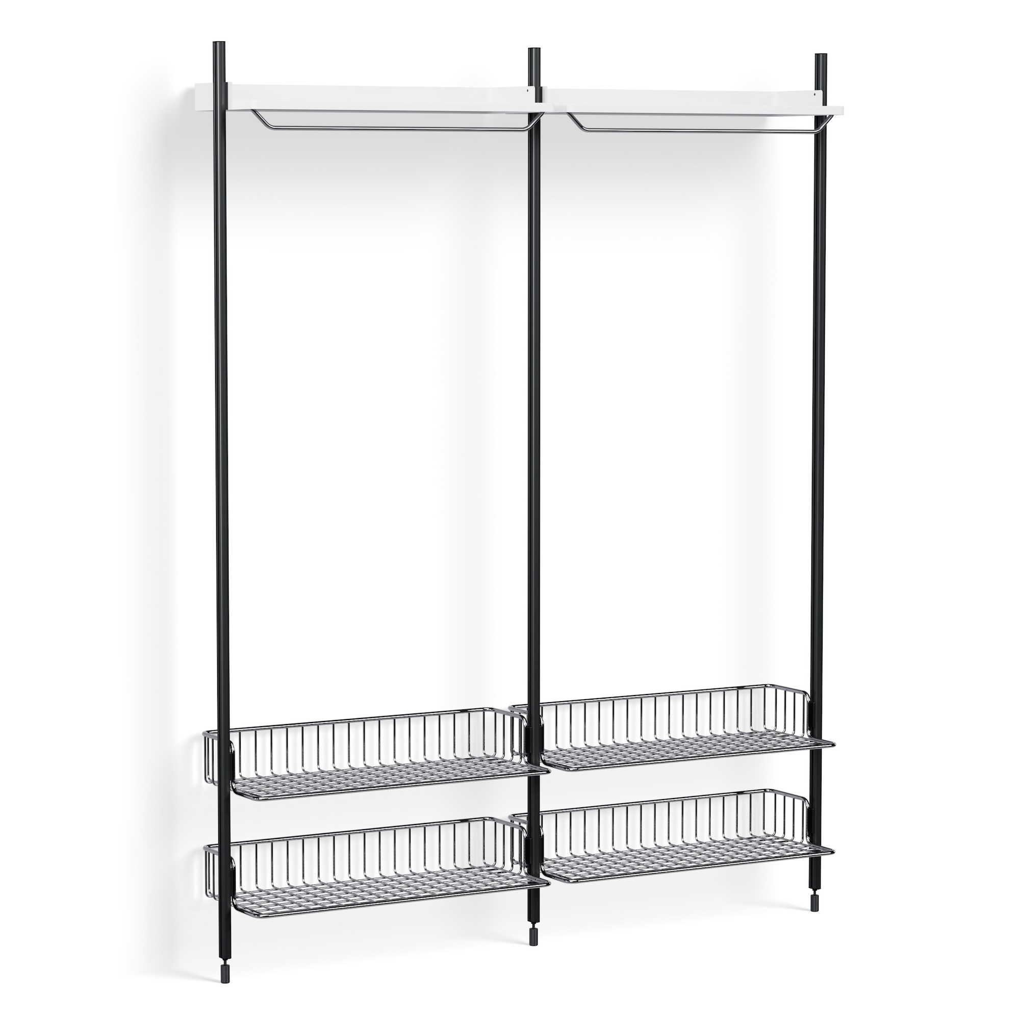 Pier System 1012 – PS White Shelves + Chromed Wire Shelves + Black Anodised Aluminium Profiles - HAY