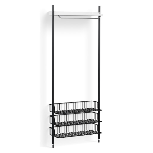 Pier System 1021 – Étagère Blanc PS + Grilles Anthracite + Montants Aluminium anodisé Noir - HAY