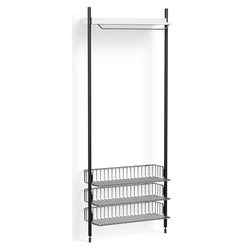 Pier System 1021 – Étagère Blanc PS + Grilles Chrome + Montants Aluminium anodisé Noir - HAY