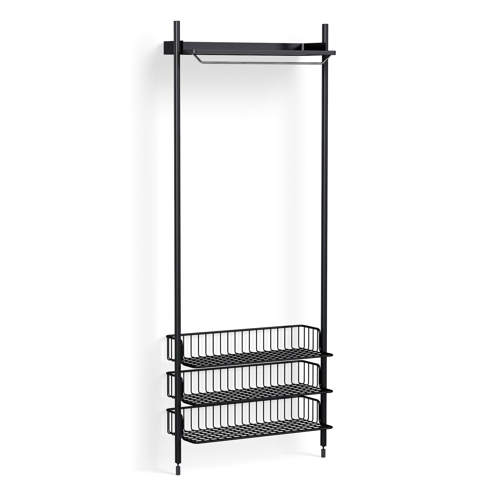 Pier System 1021 – Étagère Noir PS + Grilles Anthracite + Montants Aluminium anodisé Noir - HAY