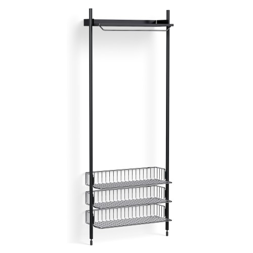 Pier System 1021 – Étagère Noir PS + Grilles Chrome + Montants Aluminium anodisé Noir - HAY