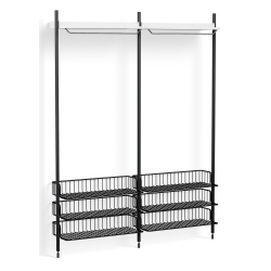 Pier System 1022 – Étagères Blanc PS + Grilles Anthracite + Montants Aluminium anodisé Noir - HAY