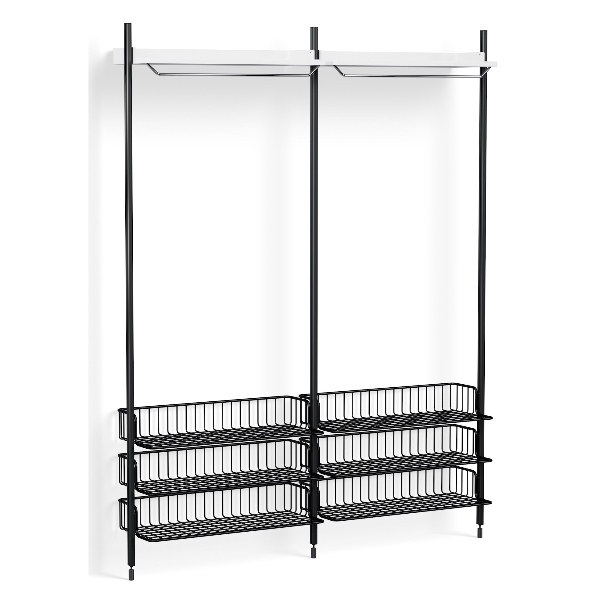 Pier System 1022 – Étagères Blanc PS + Grilles Anthracite + Montants Aluminium anodisé Noir - HAY