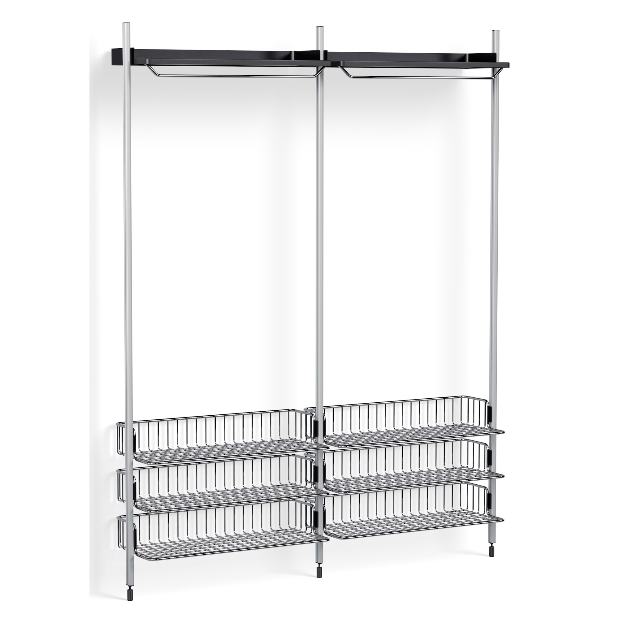 Pier System 1022 – PS Black Shelves + Chromed Wire Shelves + Anodised Aluminium Profiles - HAY