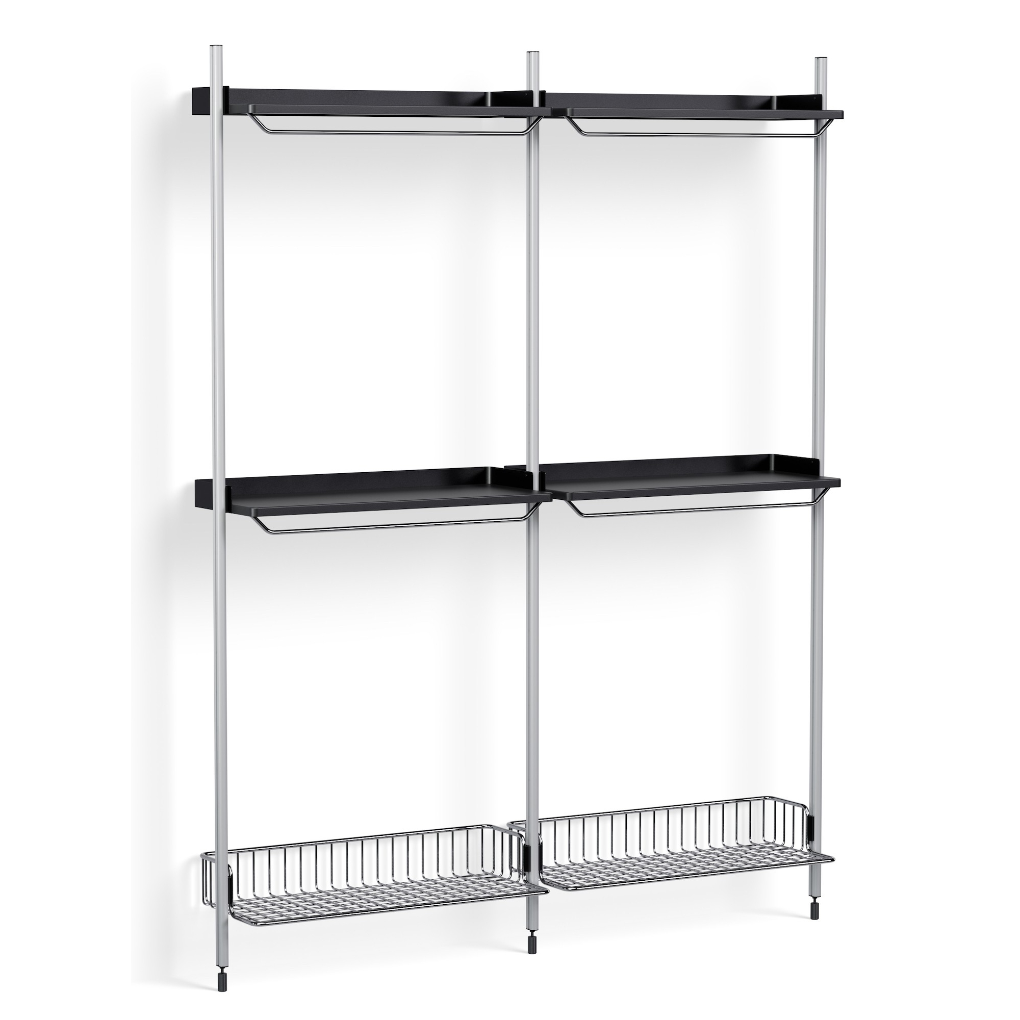 Pier System 1032 – PS Black Shelves + Chromed Wire Shelves + Anodised Aluminium Profiles - HAY