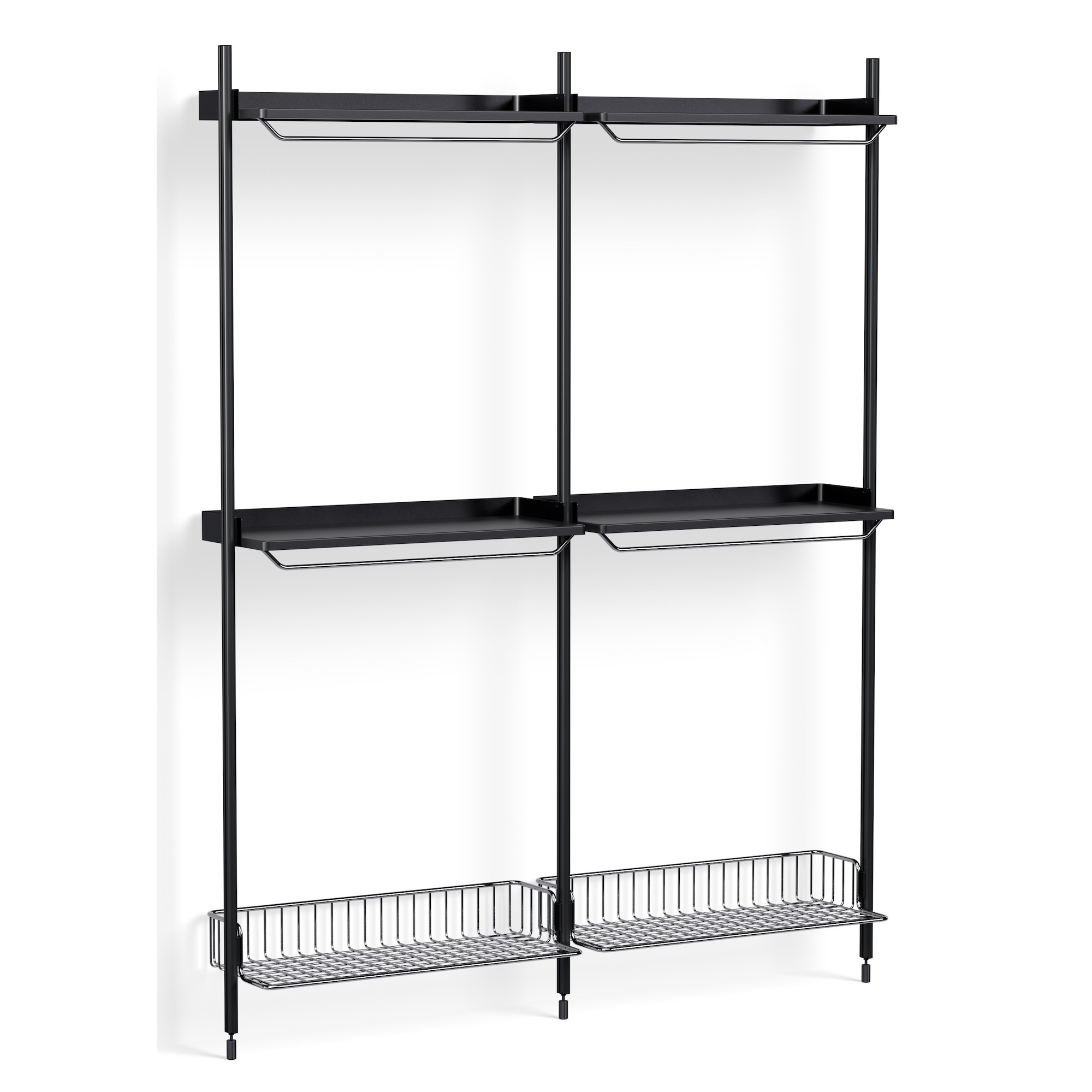 Pier System 1032 – PS Black Shelves + Chromed Wire Shelves + Black Anodised Aluminium Profiles - HAY