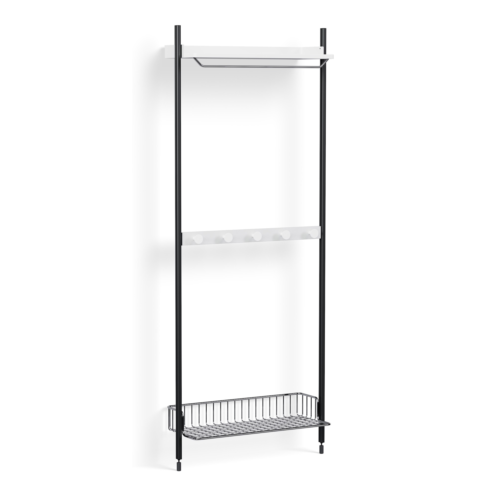 Pier System 1041 – PS White Shelves + Chromed Wire Shelf + Black Anodised Aluminium Profiles - HAY