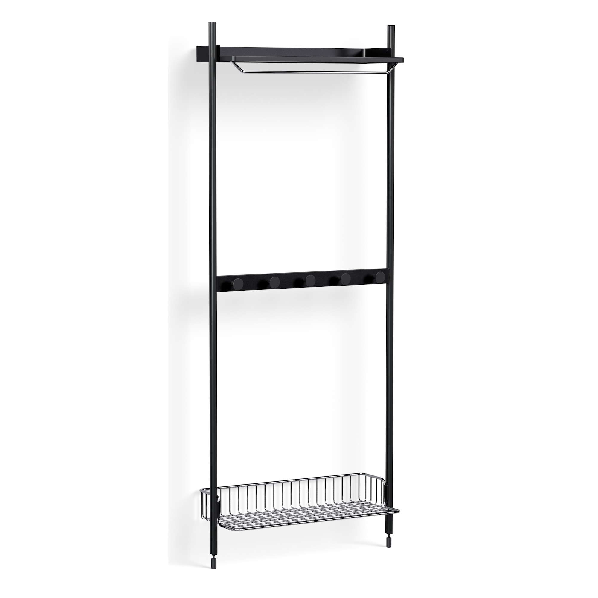 Pier System 1041 – PS Black Shelves + Chromed Wire Shelf + Black Anodised Aluminium Profiles - HAY