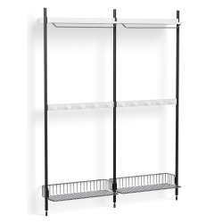 Pier System 1042 – PS White Shelves + Chromed Wire Shelves + Black Anodised Aluminium Profiles - HAY