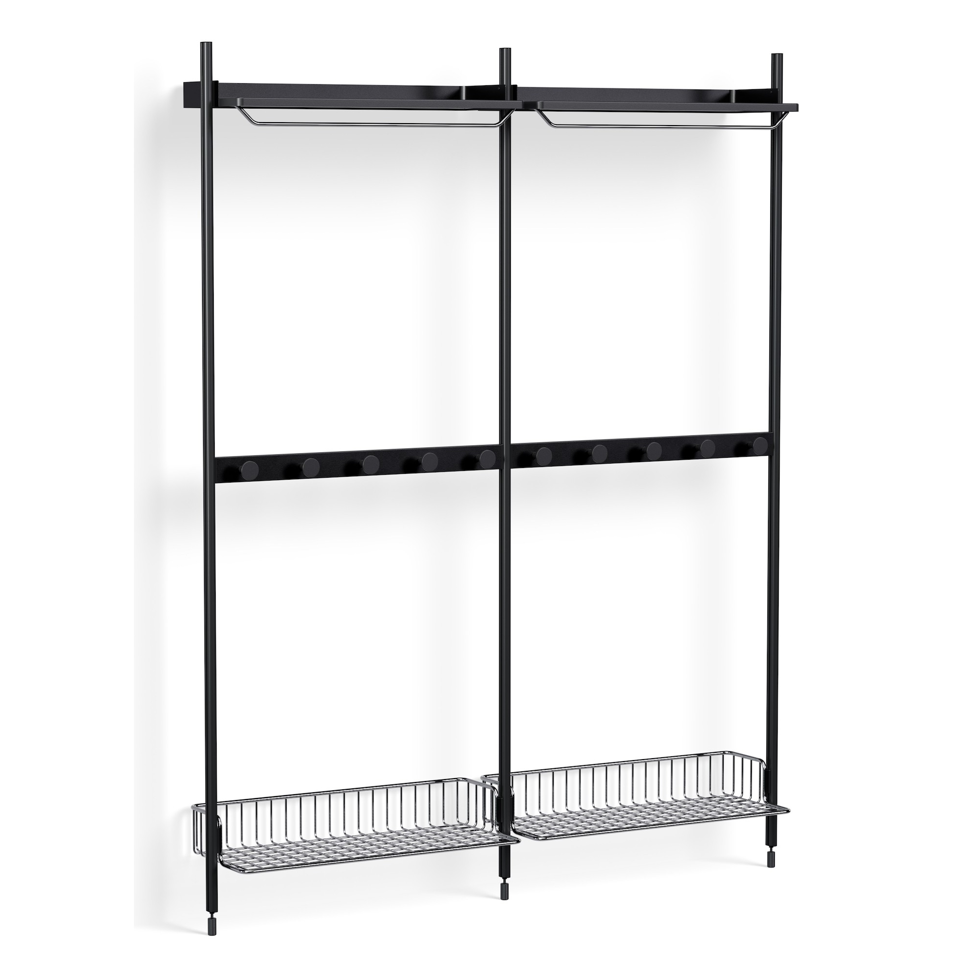 Pier System 1042 – PS Black Shelves + Chromed Wire Shelves + Black Anodised Aluminium Profiles - HAY