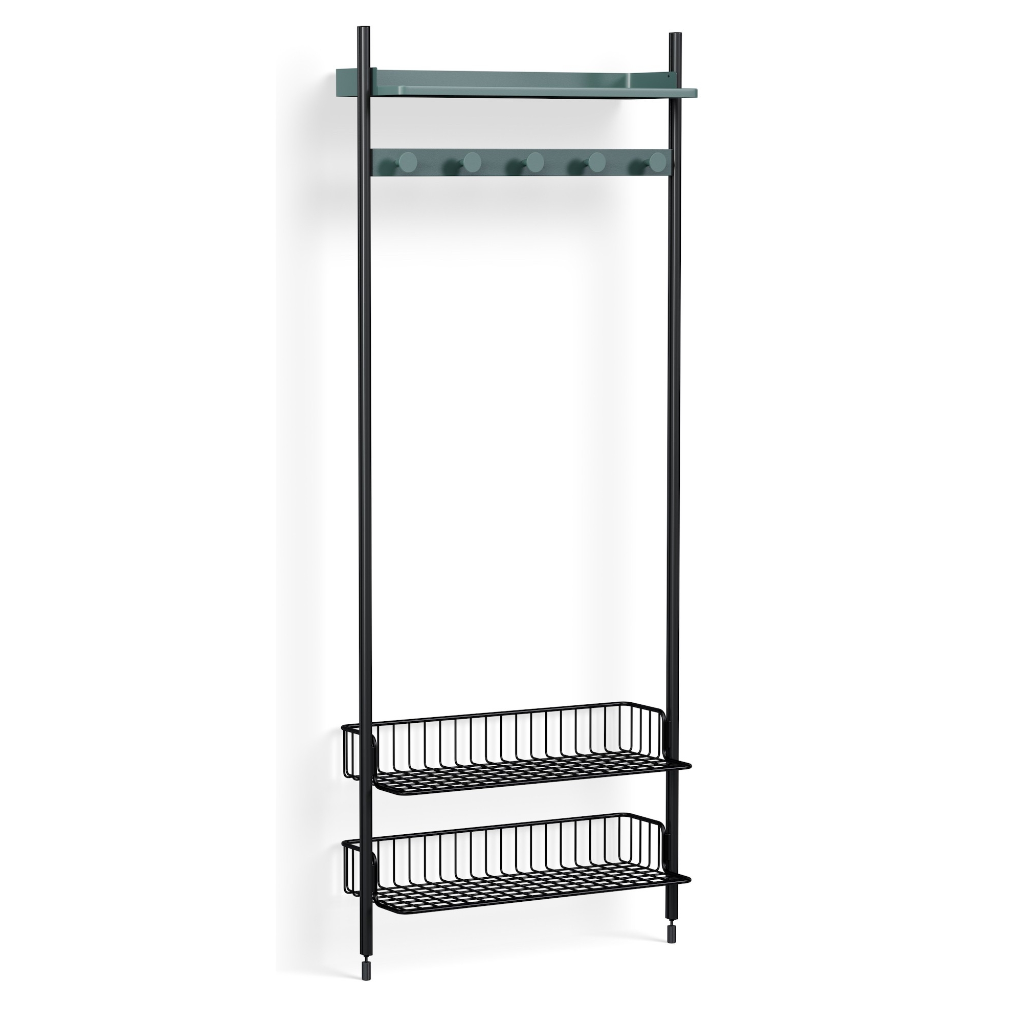 Pier System 1051 – PS Blue Shelves + Anthracite Wire Shelves + Black Anodised Aluminium Profiles - HAY