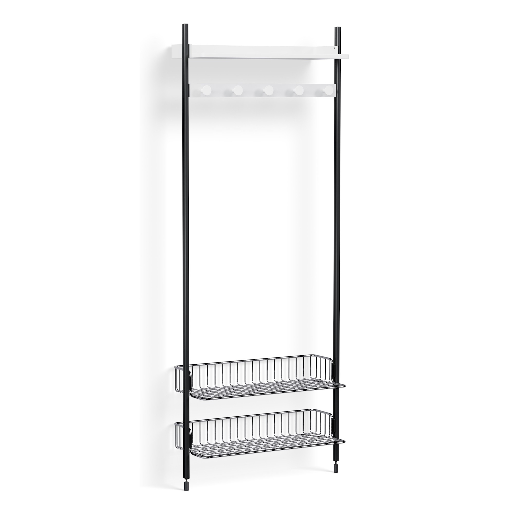 Pier System 1051 – PS White Shelves + Chromed Wire Shelves + Black Anodised Aluminium Profiles - HAY