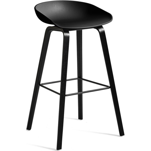 AAS32 Bar stool Black shell + Black stained oak base - HAY