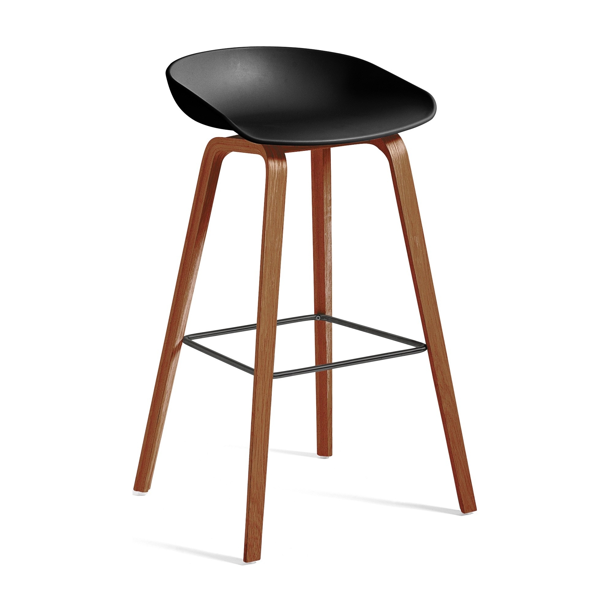 AAS32 Bar stool Black shell + Walnut base - HAY