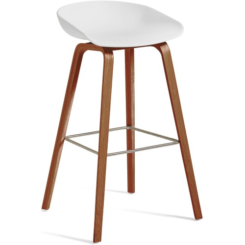 AAS32 Bar stool White shell + Walnut base - HAY