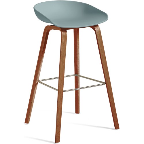 AAS32 Bar stool Dusty blue shell + Walnut base - HAY