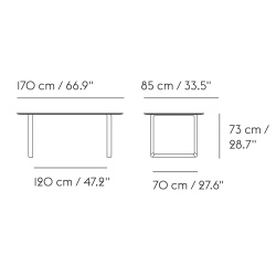 Table 70/70 170x85cm, Plateau chêne massif – piètement sable - Muuto