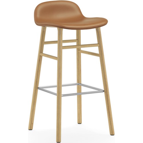 Tabouret de bar Form, pieds bois – cuir Ultra Cognac + Chêne - Normann Copenhagen