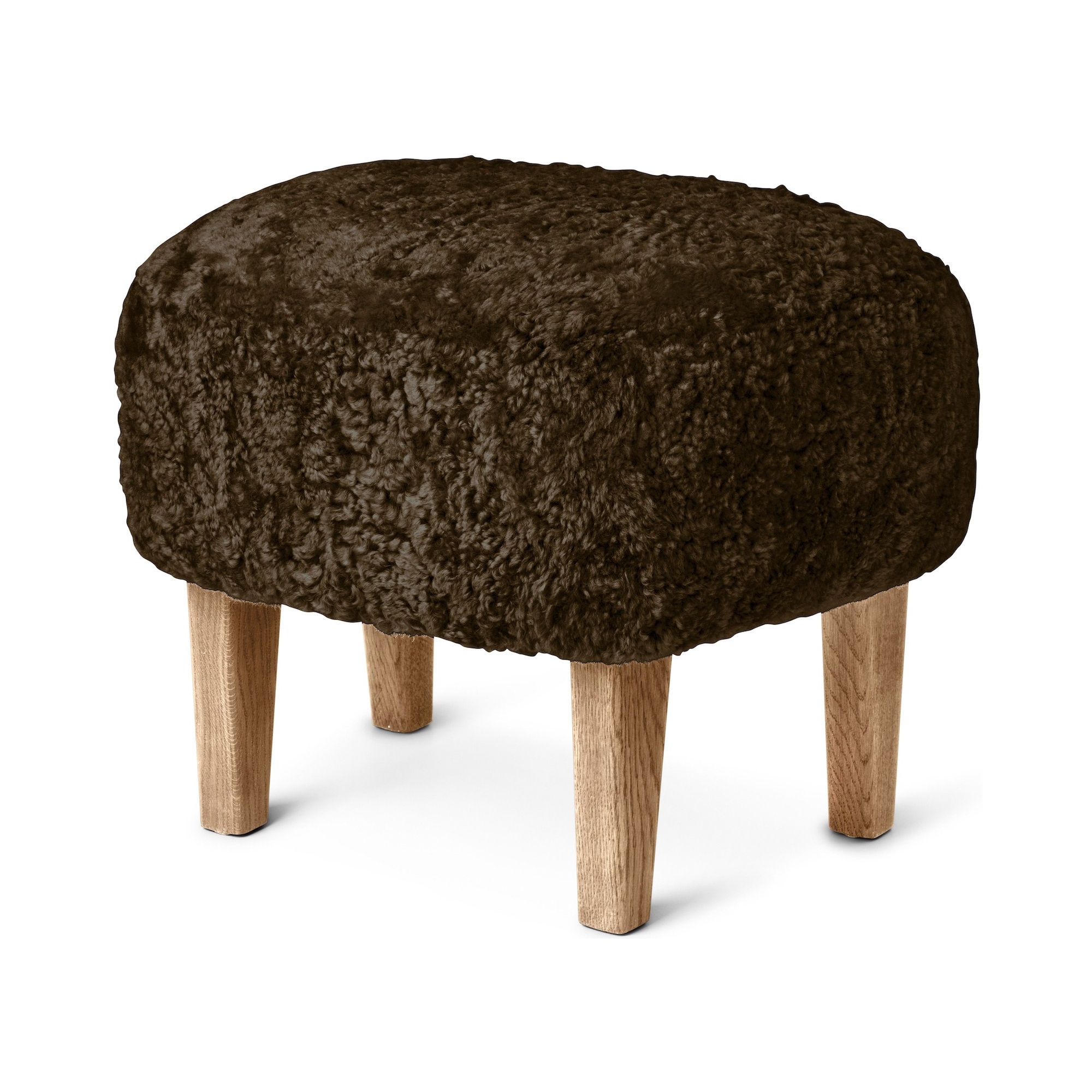 Ingeborg Pouf – Espresso Sheepskin + Natural oak - Audo Copenhagen