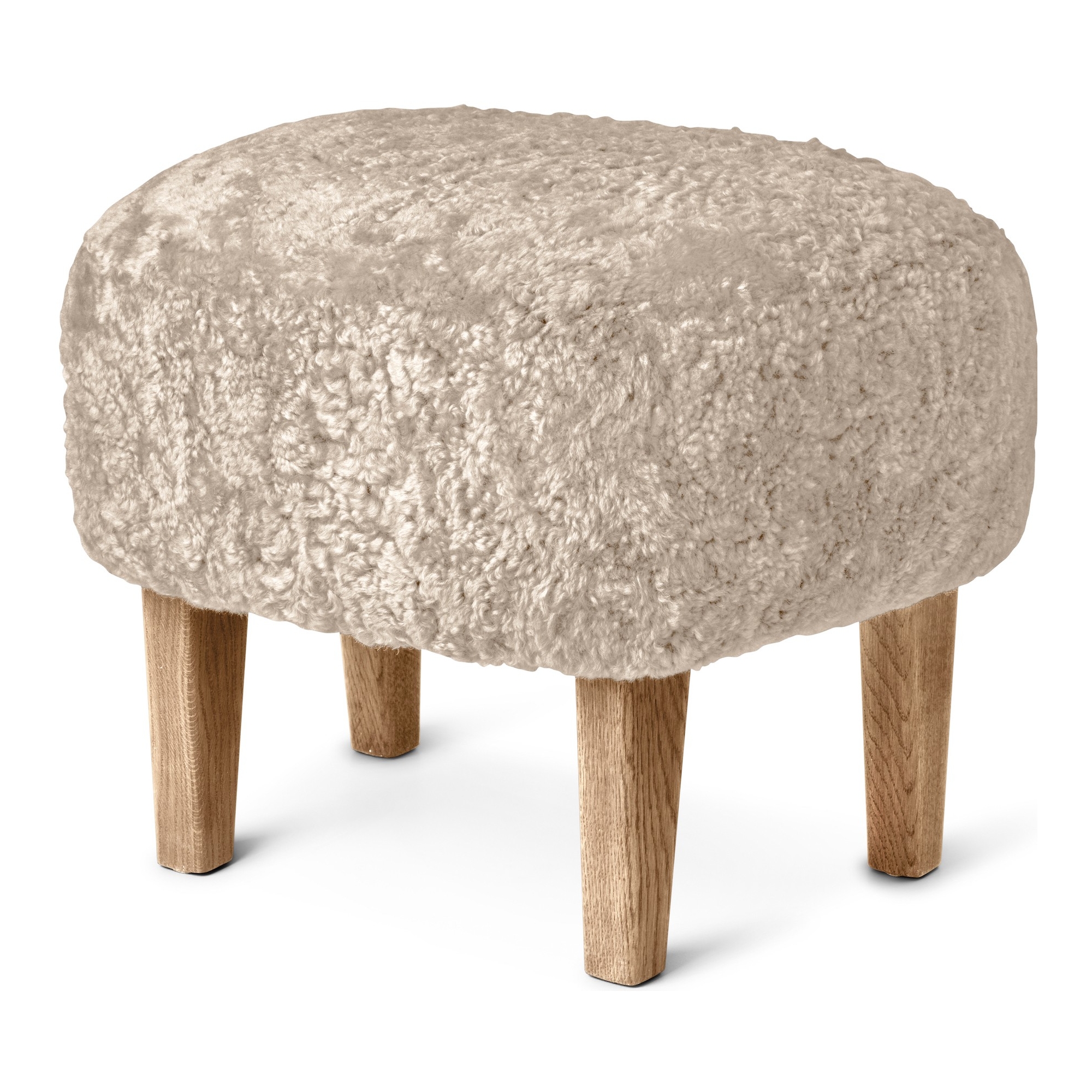 Ingeborg Pouf – Moonlight Sheepskin + Natural oak - Audo Copenhagen