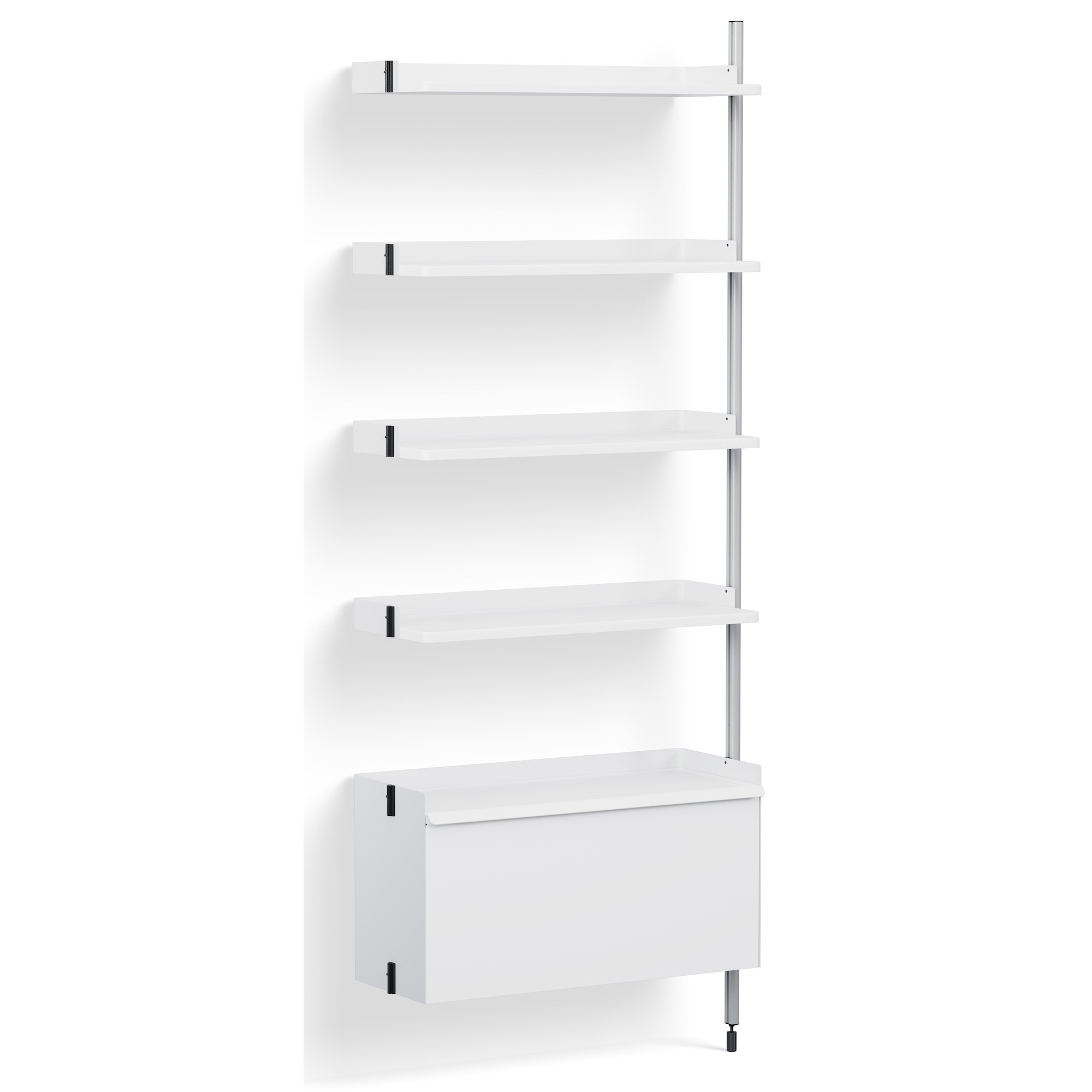 White Shelves + Anodised Aluminium Profiles – Pier System 120 - HAY