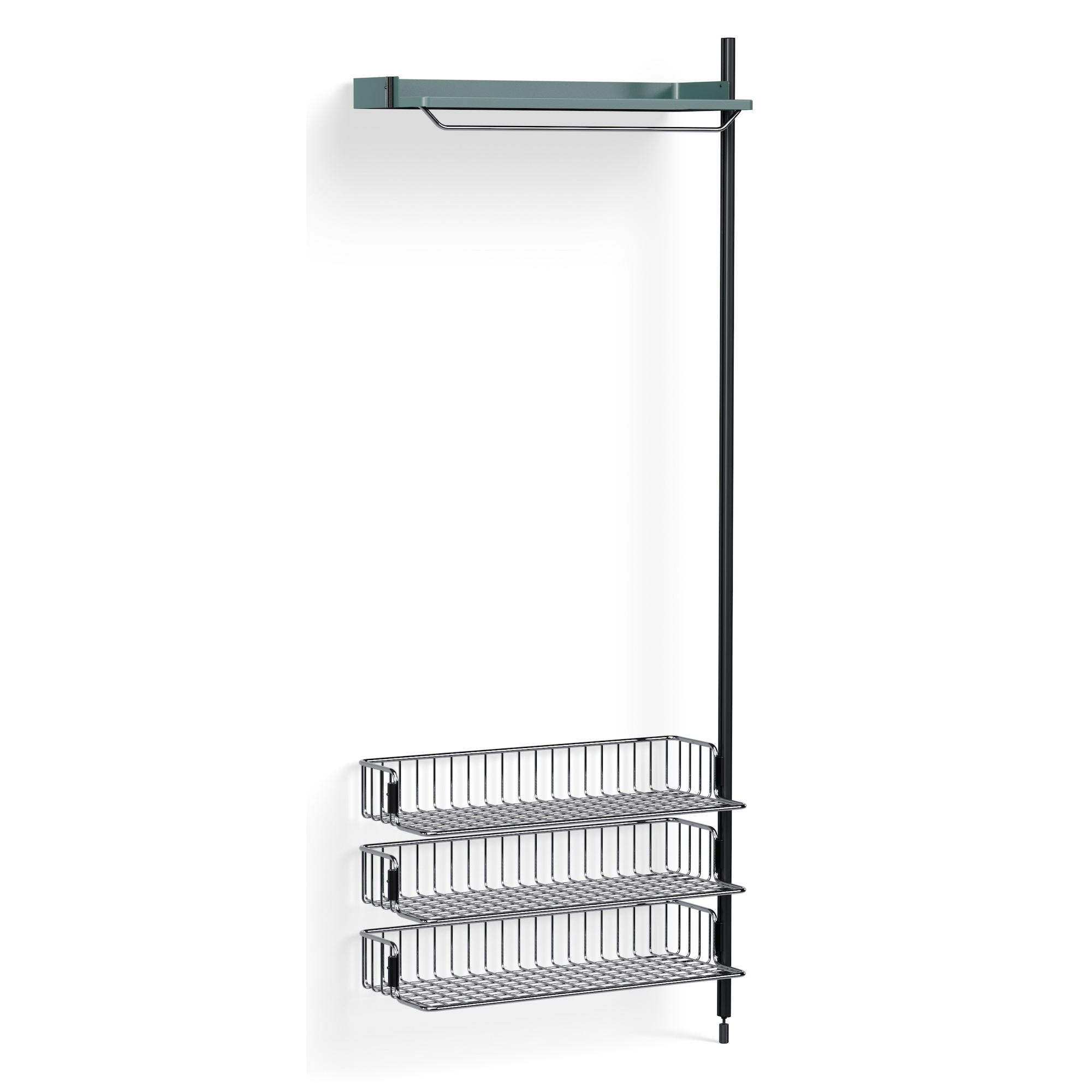 Pier System 1020 – PS Blue Shelf + Chromed Wire Shelves + Black Anodised Aluminium Profiles - HAY