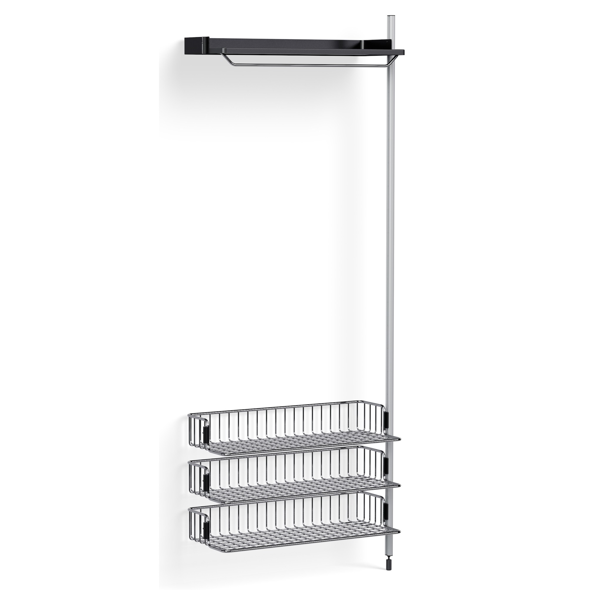 Pier System 1020 – PS Black Shelf + Chromed Wire Shelves + Anodised Aluminium Profiles - HAY