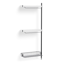 Pier System 1030 – PS White Shelves + Chromed Wire Shelf + Black Anodised Aluminium Profiles - HAY