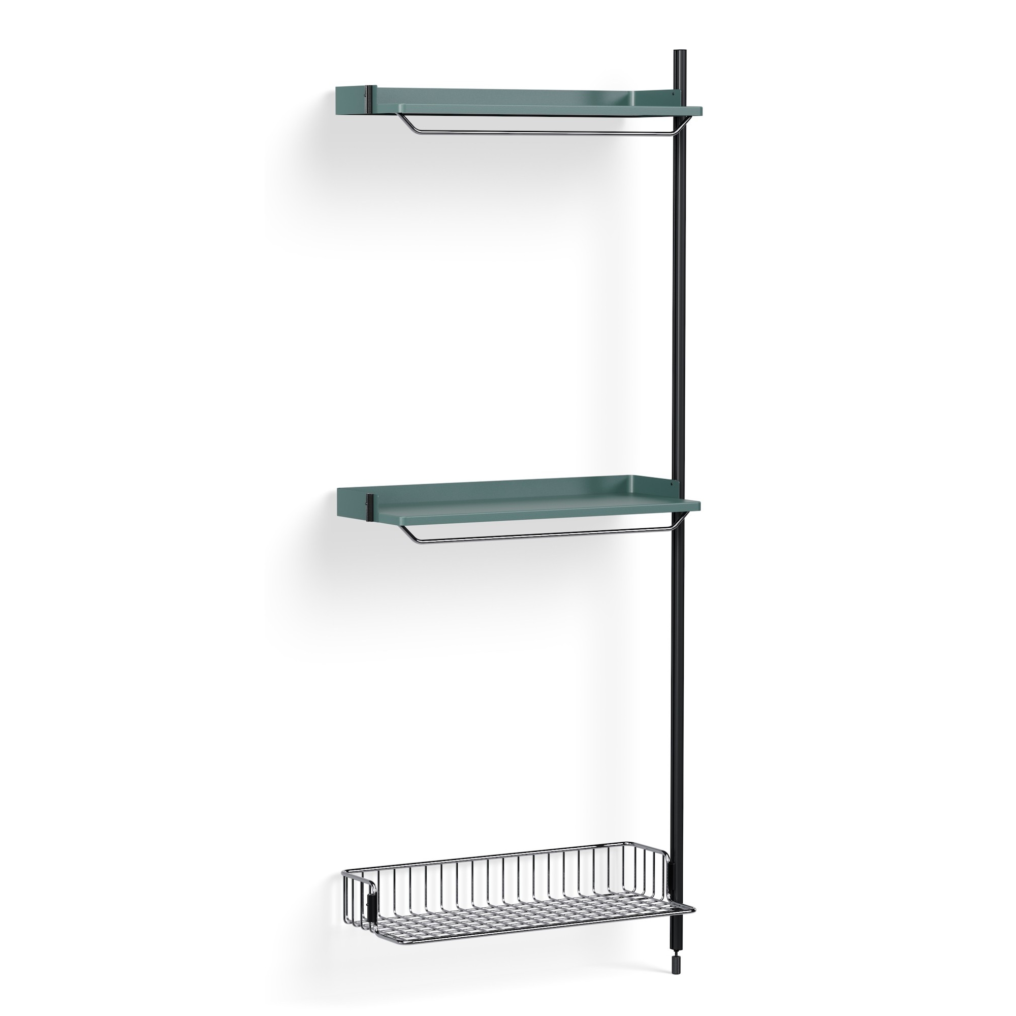 Pier System 1030 – PS Blue Shelves + Chromed Wire Shelf + Black Anodised Aluminium Profiles - HAY