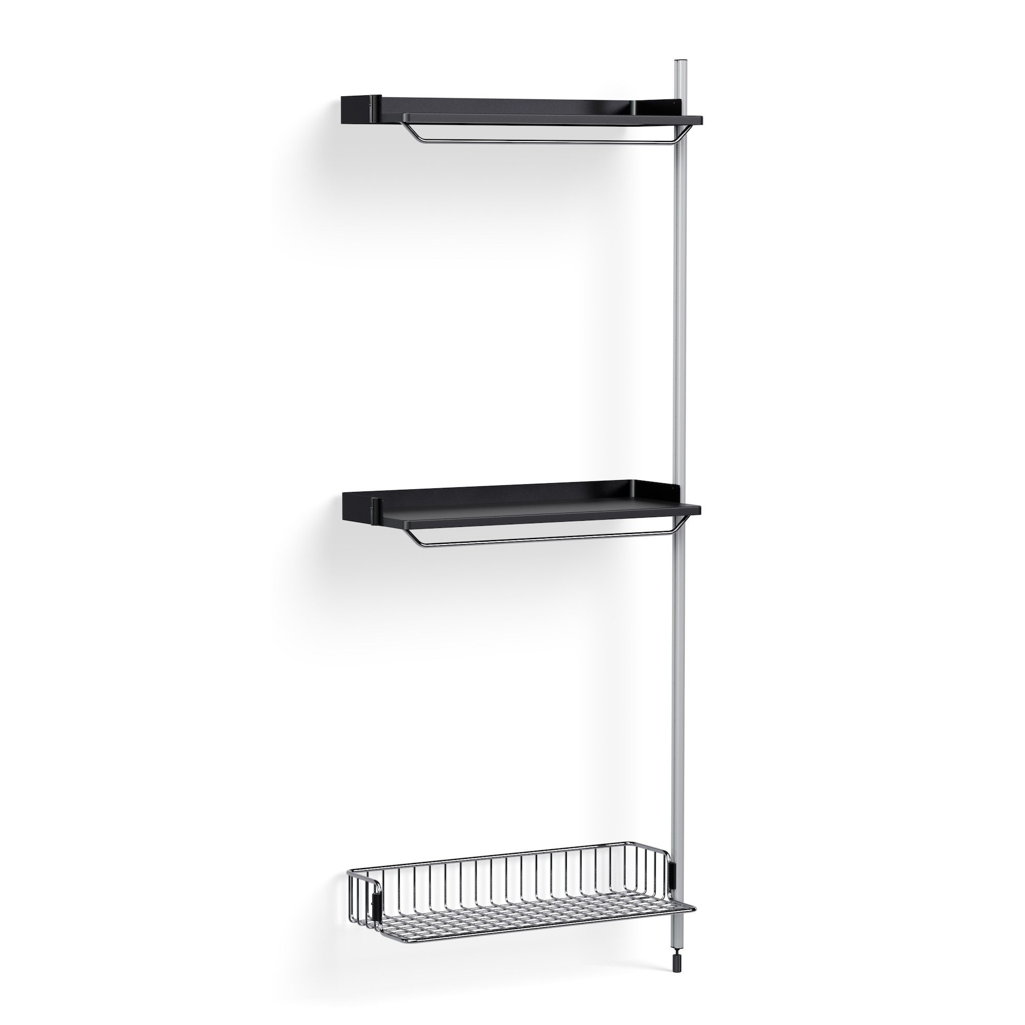 Pier System 1030 – PS Black Shelves + Chromed Wire Shelf + Anodised Aluminium Profiles - HAY