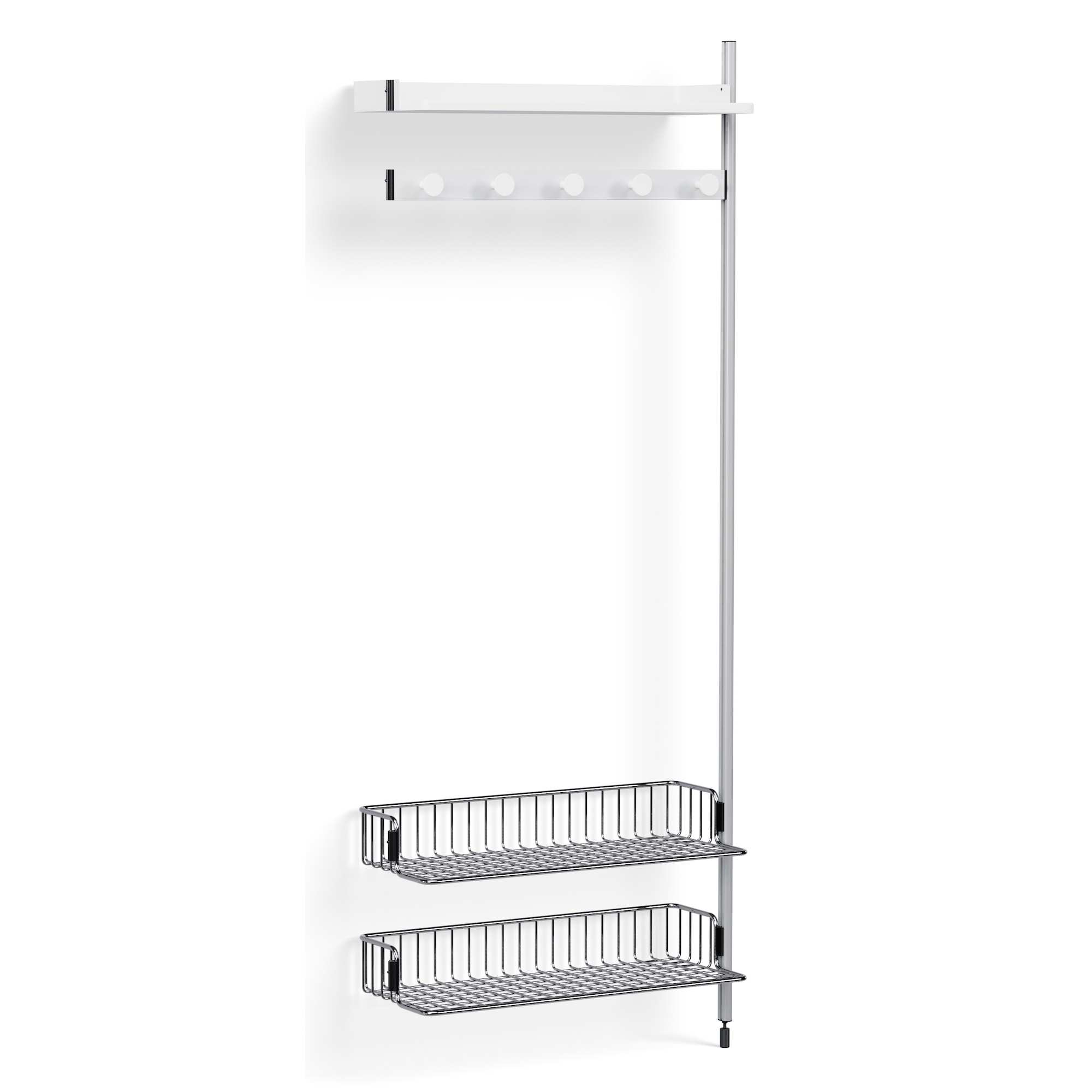 Pier System 1050 – PS White Shelves + Chromed Wire Shelves + Anodised Aluminium Profiles - HAY