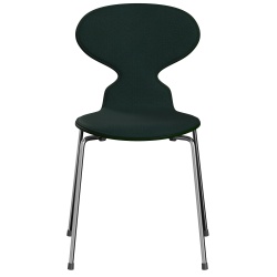 Chaise Fourmi – coque frêne coloré vert evergreen  + tissu Vidar 1062  + pieds chrome - Fritz Hansen