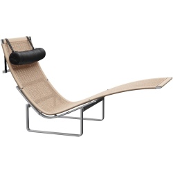 Chaise longue PK24 – Osier + Appuie-tête Cuir Aura Noir - Fritz Hansen